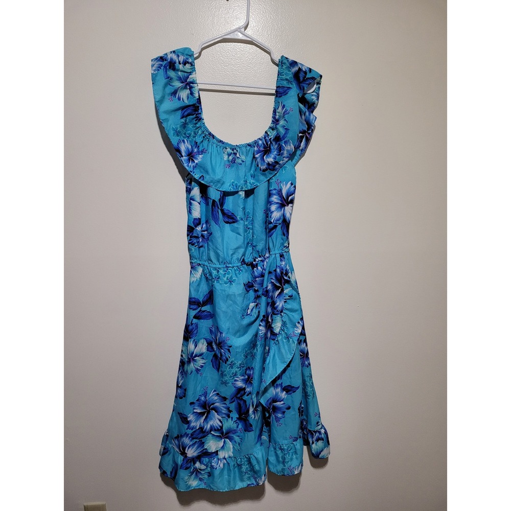 Jade Fashions Hawaiian‎ Dress Women Large Blue Floral Ruffle Midi